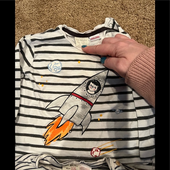 (2) Zara Baby Striped Long Sleeve Shirts 9-12 Months - Picture 2 of 3